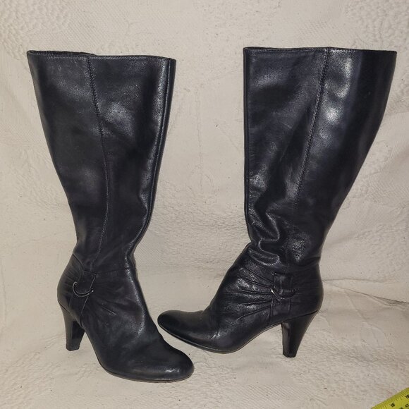 Naturalizer 5N Black Leather Heeled Boots - Picture 1 of 16